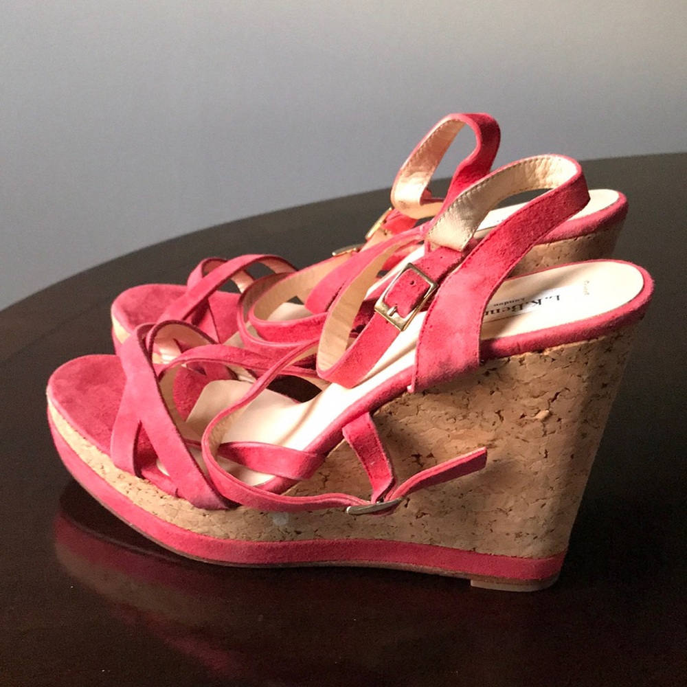 L.K Bennett London Pink Strappy 10M Open Toe Wedge